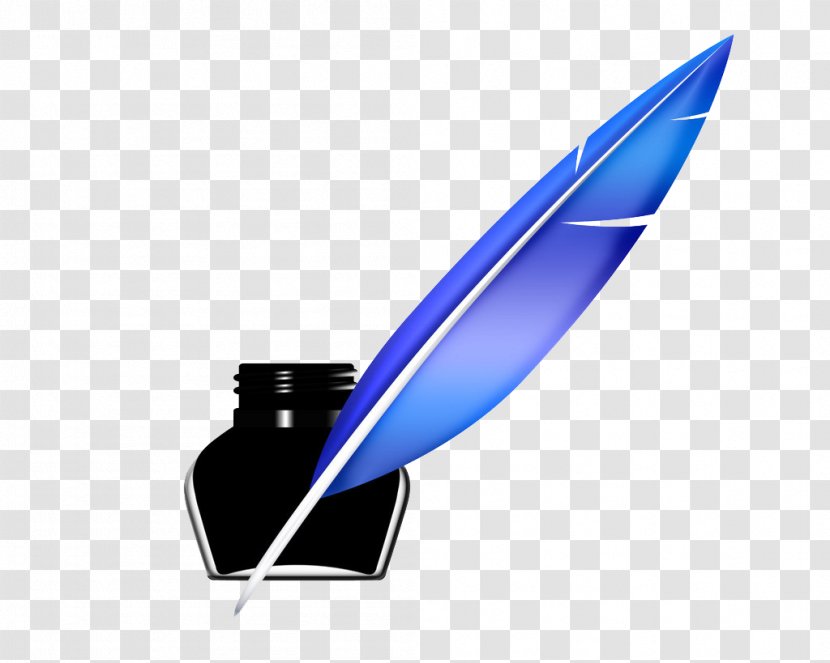 Paper Quill Fountain Pen Inkwell Clip Art - Blue Feather And Ink Transparent PNG
