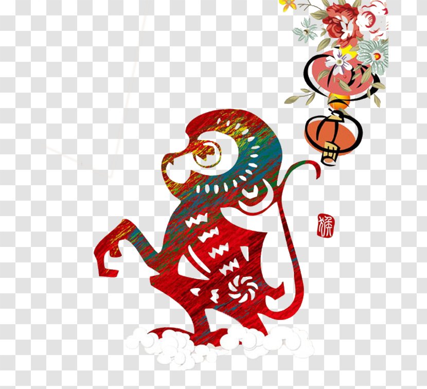 Chinatown Chinese New Year Monkey Zodiac Calendar - Flower - Paper-cut Monkeys Transparent PNG