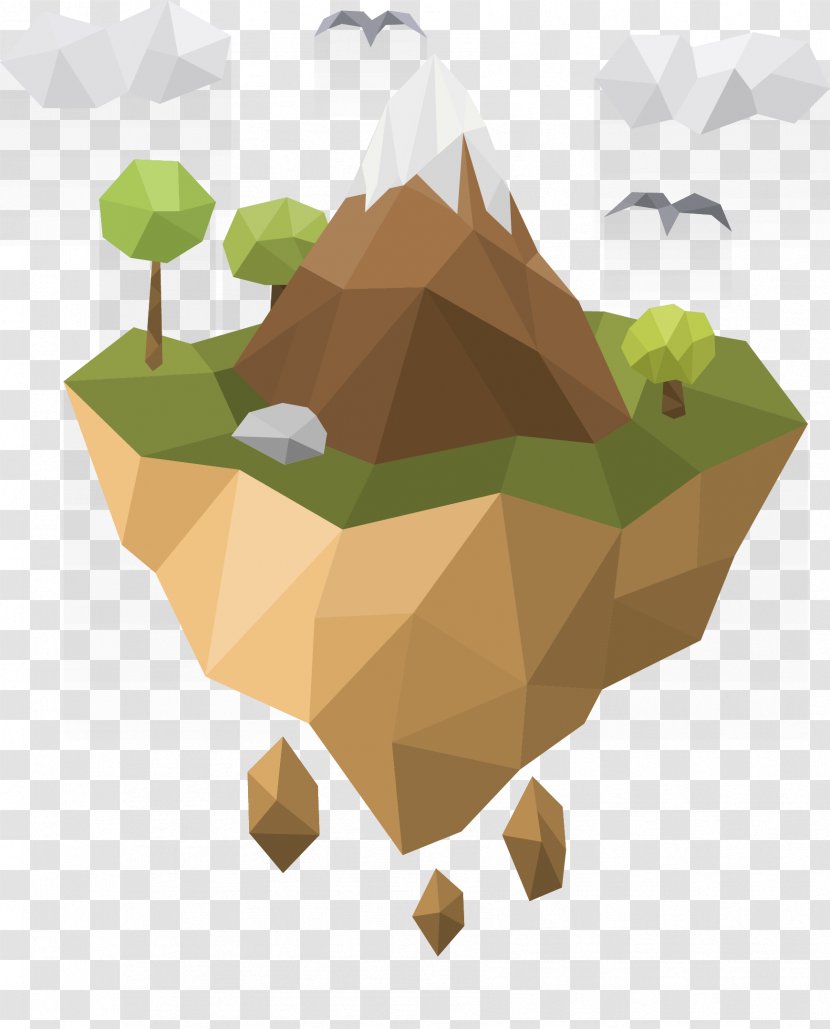 Polygon Mountain Euclidean Vector Geometry - Plant - Hand-painted Geometric Floating Island Transparent PNG