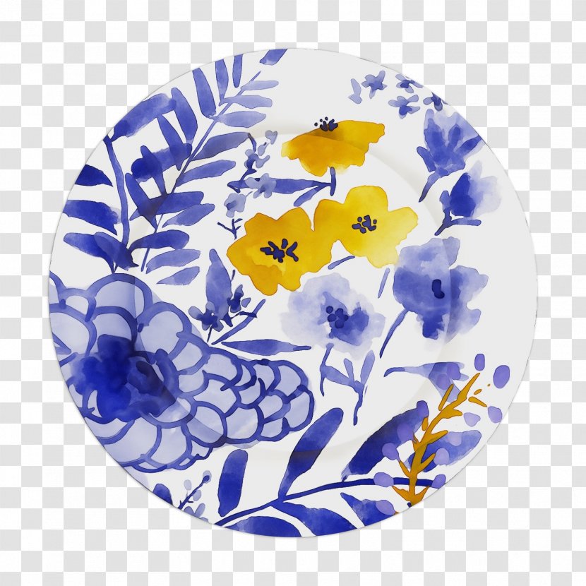 Dishware Cobalt Blue Plate Porcelain Yellow - Wildflower Tableware Transparent PNG