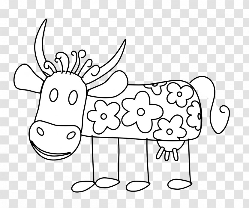 Cattle Drawing Line Art Coloring Book Clip - Flower - Cow Transparent PNG