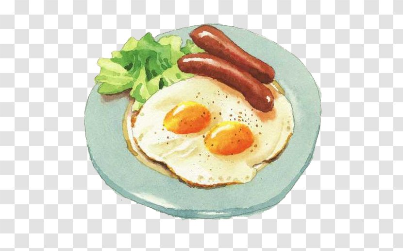 Japanese Cuisine Breakfast Watercolor Painting Food Illustration - Restaurant - Cartoon Sausage Eggs Transparent PNG