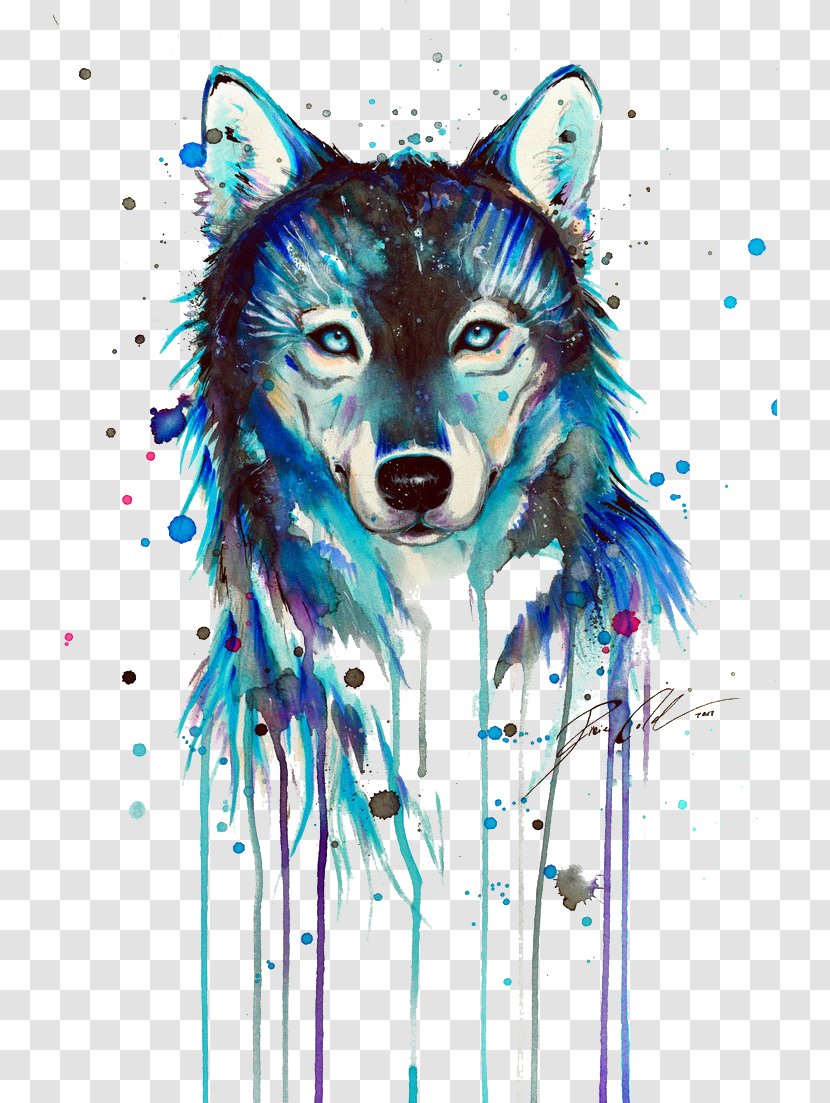 Dog Tattoo Art Drawing Arctic Wolf - Watercolor Paint - Dark Transparent PNG
