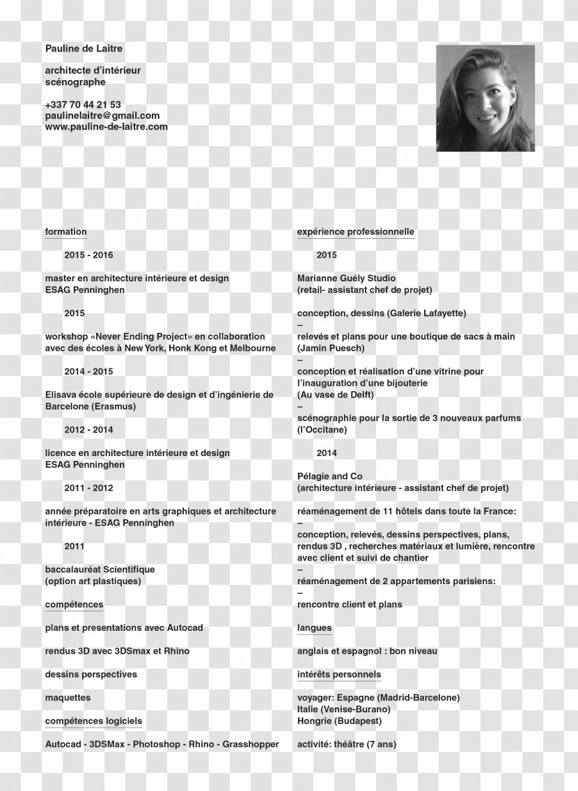 De Laitre Eleonore Curriculum Vitae Architecture Interior Design Services Document - Cv Transparent PNG