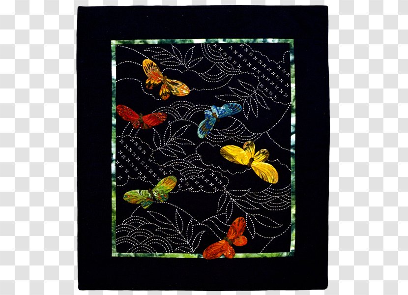 Easy Japanese Quilt Style Pattern Quilting Sashiko Stitching - Applique - Butterflies Float Transparent PNG