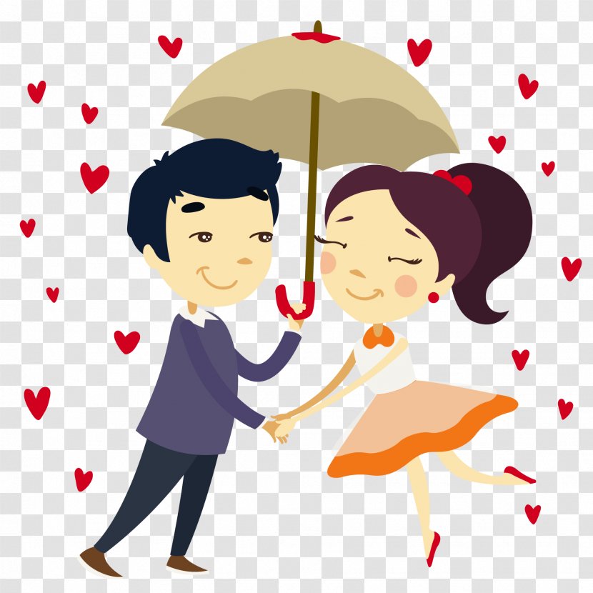 Romance Falling In Love Couple - Watercolor - Holding A Painted Umbrella Vector Transparent PNG