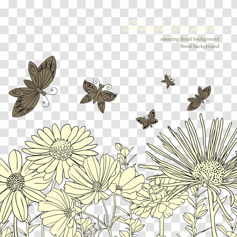 butterfly black and white flower daisy line art backgroundvector material transparent png butterfly black and white flower