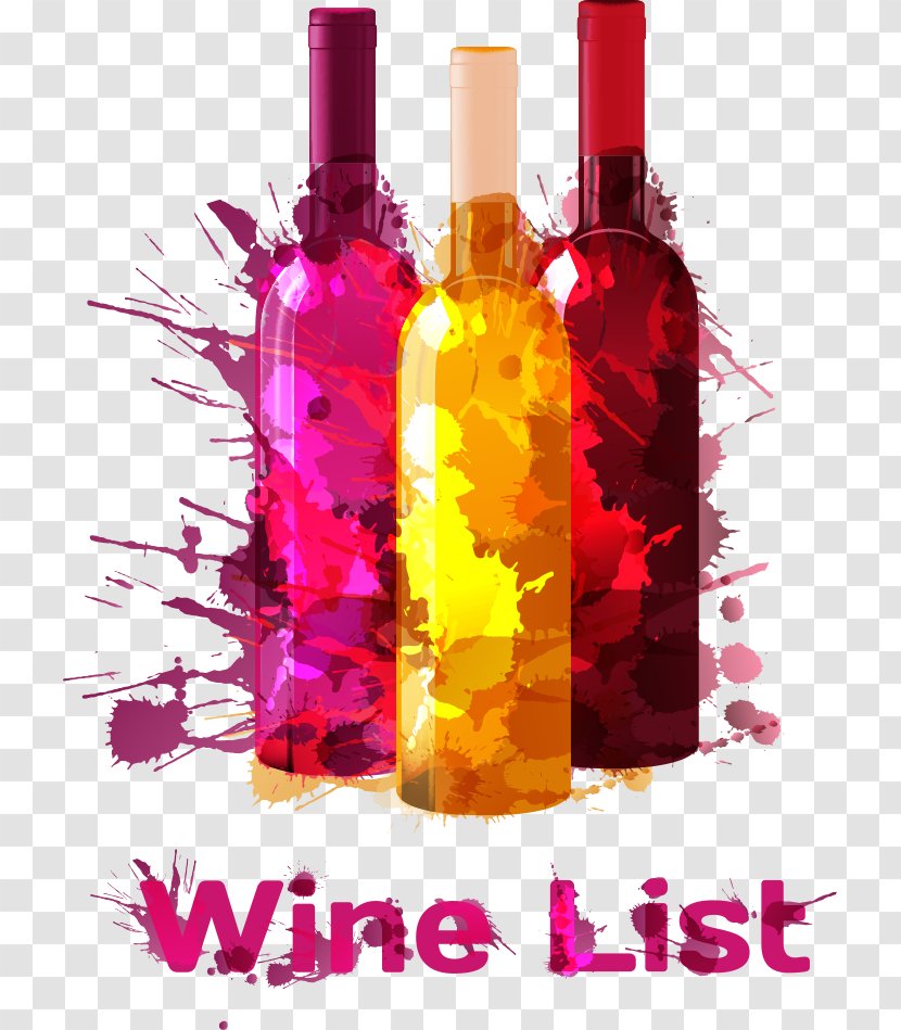 Red Wine White Bottle - List - Vector Drawing Ink Transparent PNG