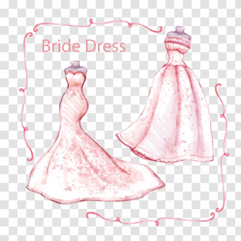 Euclidean Vector Watercolor Painting Wedding - Love - 2 Water Painted Pink Bride Dress Transparent PNG