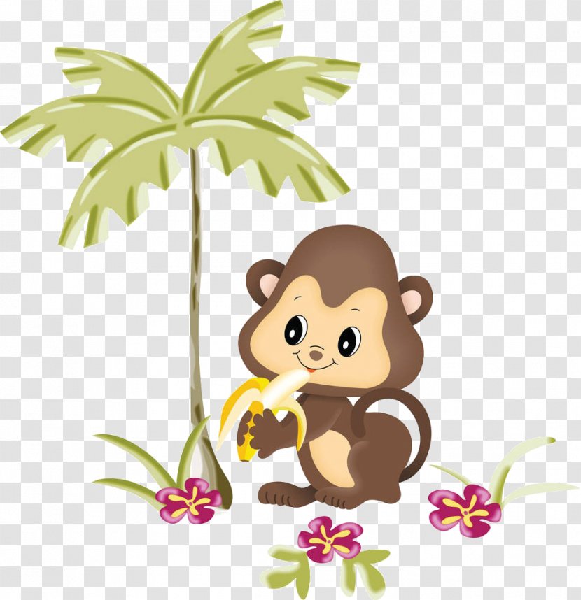 Chimpanzee Ape Monkey Banana Eating - Cartoon Transparent PNG