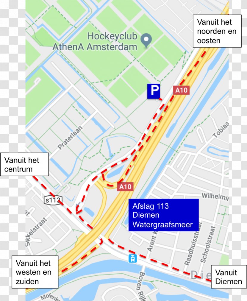 A10 Motorway S113 Afrit Hockey AthenA Amsterdam A2 - Map - Adres Transparent PNG