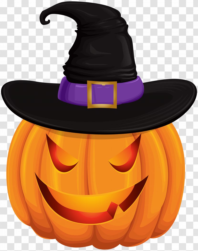 Jack-o'-lantern Halloween Clip Art - Haunted House - Pumpkin With Witch Hat Transparent Transparent PNG