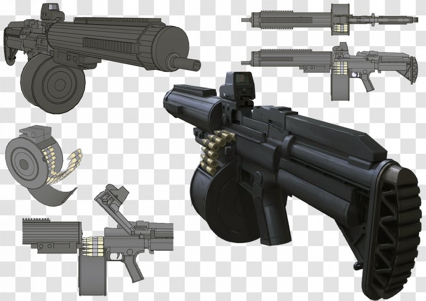 Trigger Heavy Machine Gun Firearm Weapon - Watercolor Transparent PNG