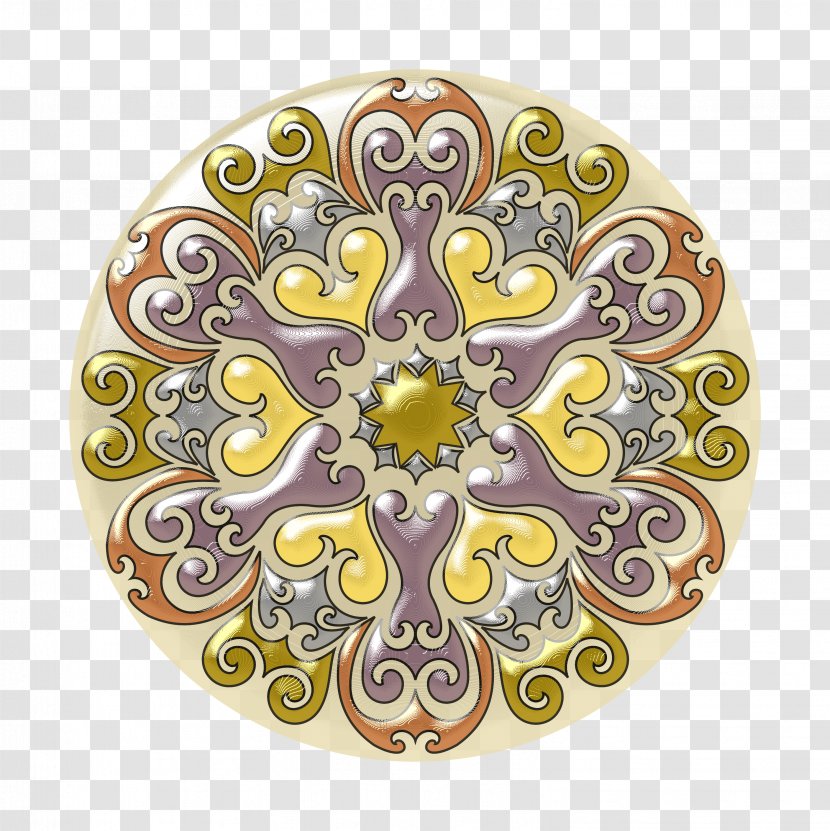 Stained Glass Mandala Circle - Tableware - Golden Transparent PNG