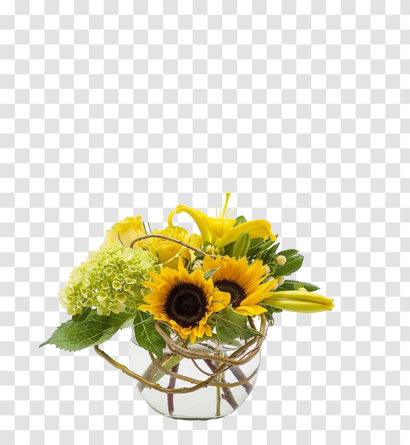 Flower Bouquet Delivery Rose Floristry - Daisy Family - Sunflower Floral Glass Vase Ornaments Transparent PNG