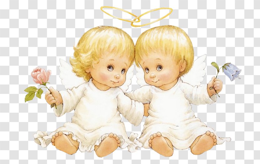 Angel Infant Clip Art - Toy - Two Baby Angels With Flowers Free Clipart Transparent PNG