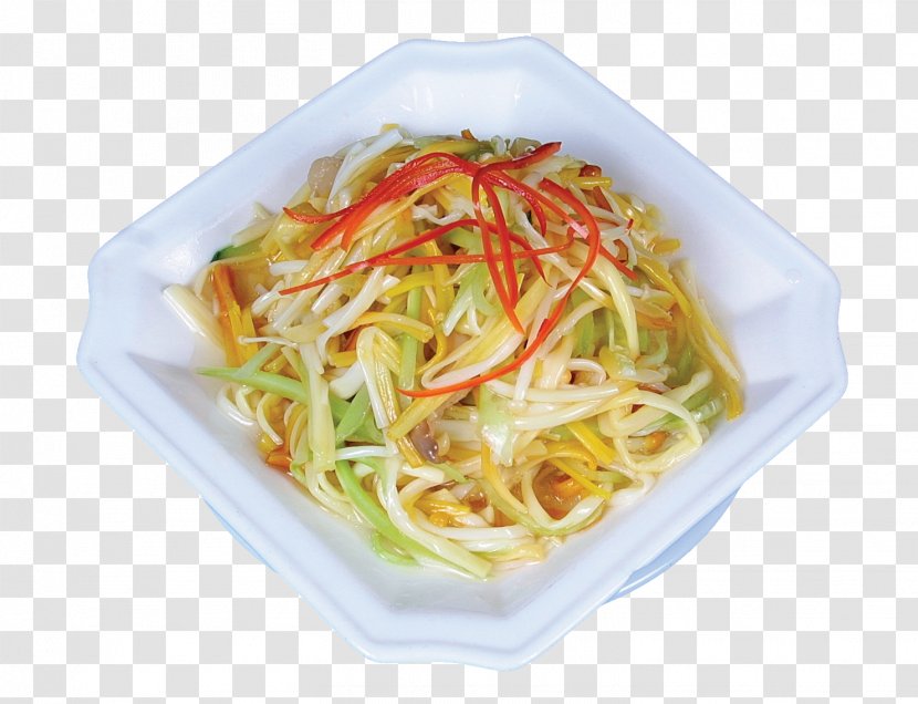 Chow Mein Chinese Noodles Singapore-style Yakisoba Green Papaya Salad - Golden Bamboo - Plate Of Mixed Mushrooms Transparent PNG