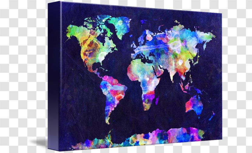 World Map Globe Canvas Print Watercolor Painting - Earth Transparent PNG