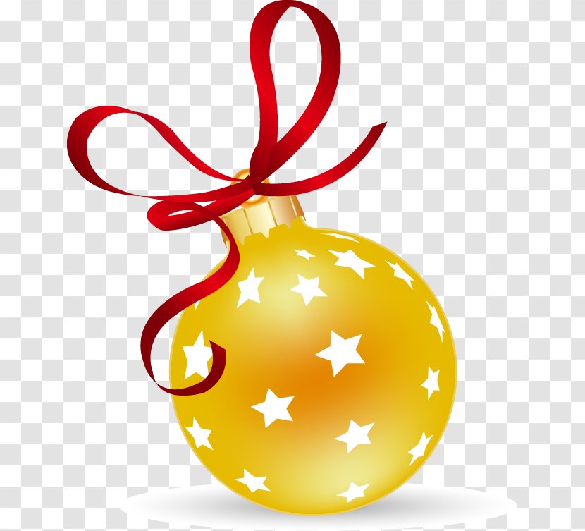 Hand Drawn Ribbon Ball Gold Stars - Yellow - Christmas Transparent PNG
