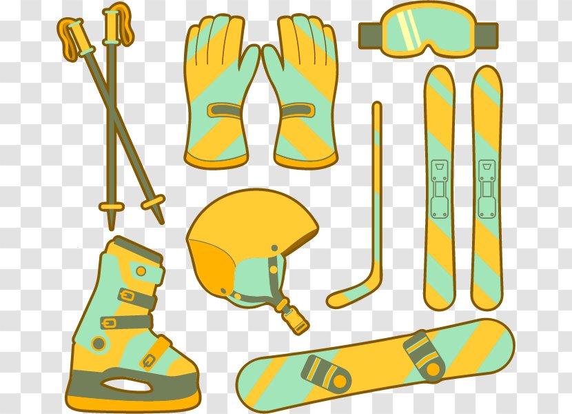 Winter Sport Skiing Clip Art - Yellow-green Sports Equipment Transparent PNG