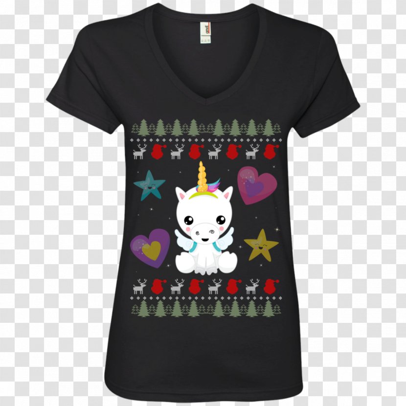 T-shirt Hoodie Neckline Sleeve - Shirt - Christmas Unicorn Transparent PNG