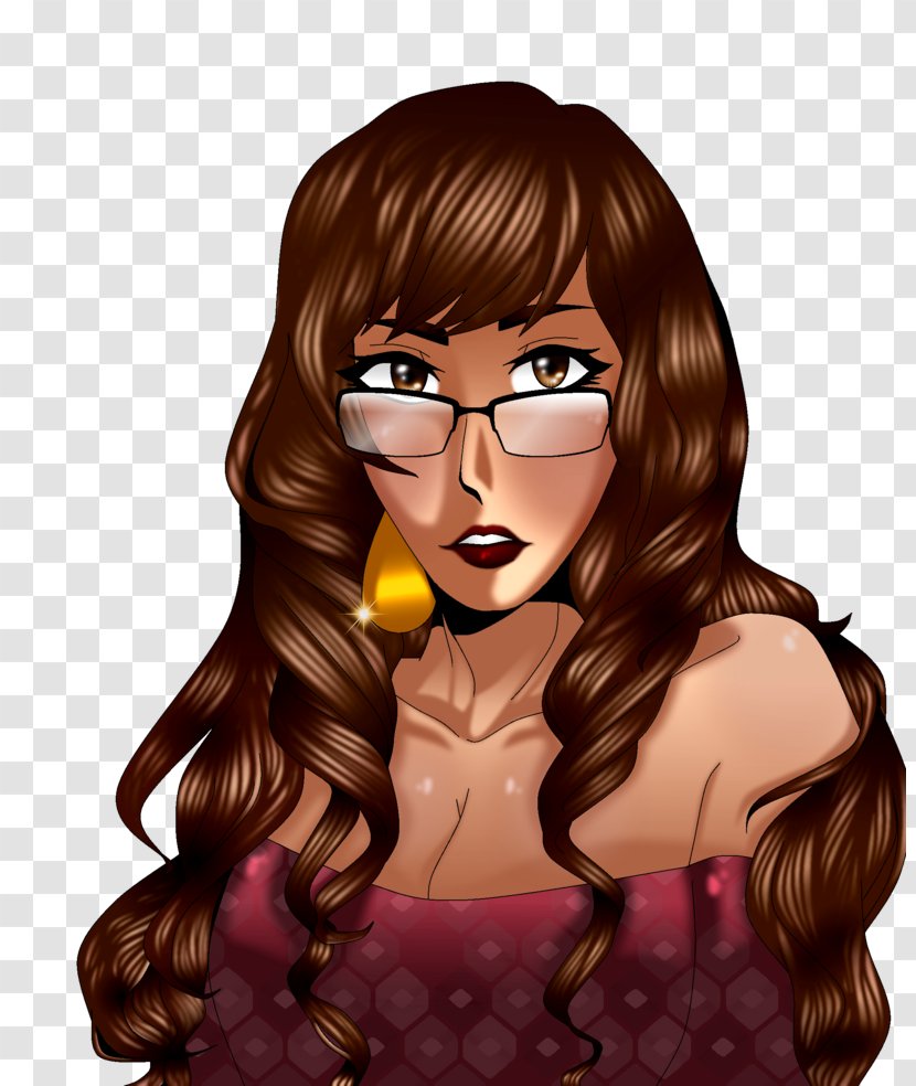 Brown Hair Bangs Glasses - Cartoon Transparent PNG