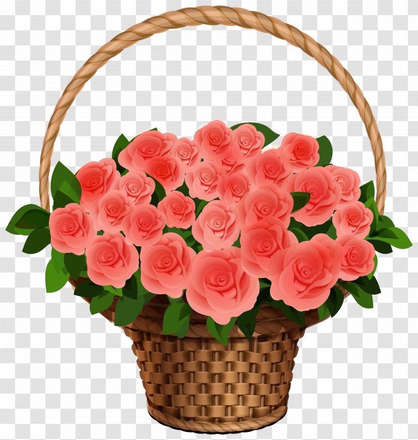 Flower Bouquet Rose Clip Art - Garden Roses - Basket With Red Clipart Image Transparent PNG
