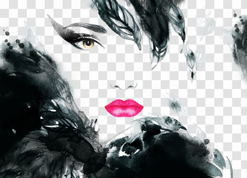 Fashion Watercolor Painting Portrait - Black And White - Hand-painted Beauty Transparent PNG