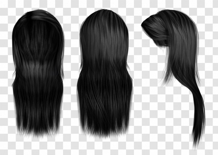 Hairstyle Black Hair Long Wig - Hairdressing Transparent PNG