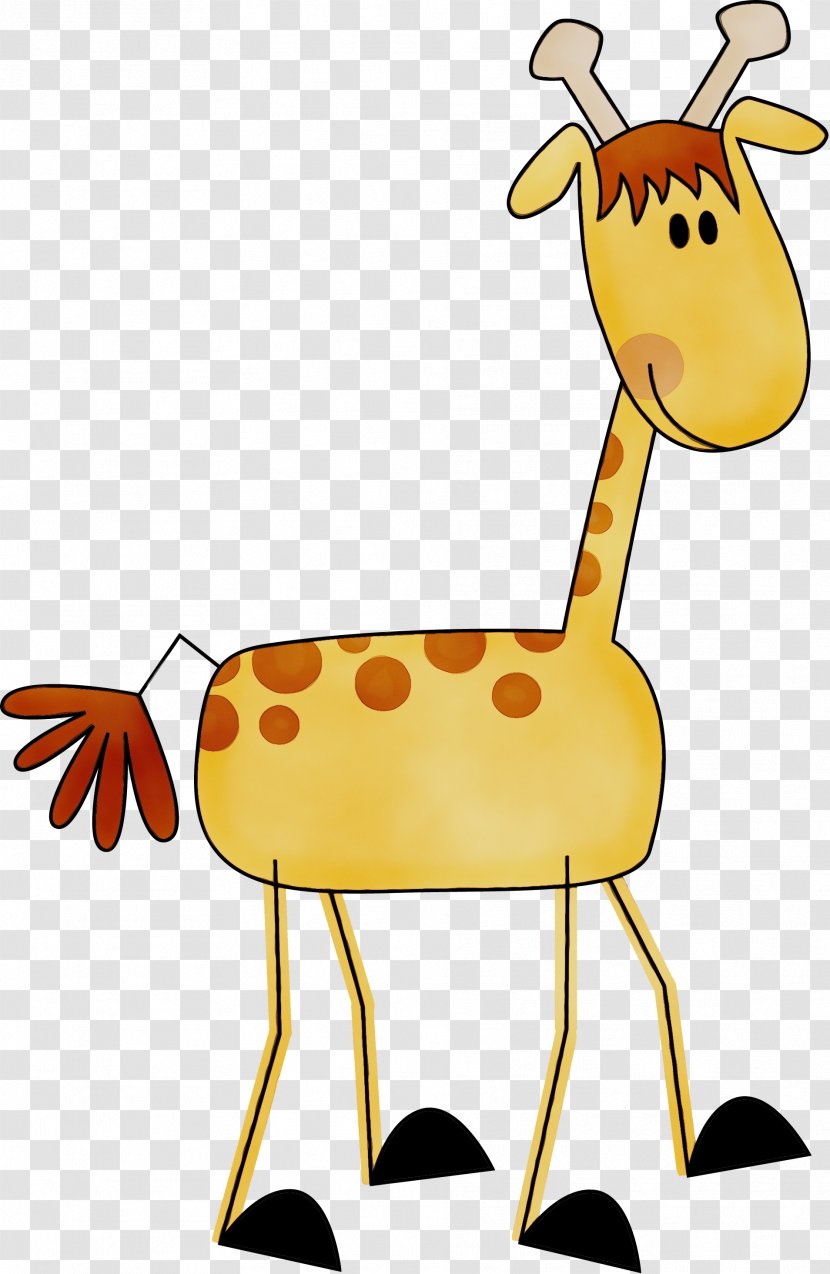 Clip Art Yellow Cartoon Terrestrial Animal Figure - Fawn Giraffe Transparent PNG