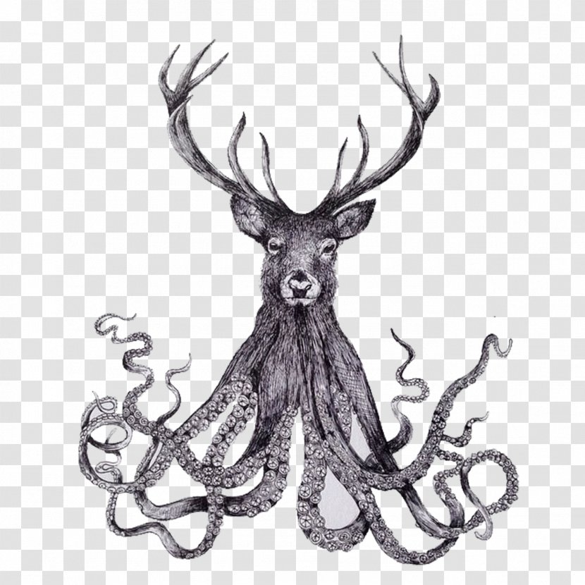 Paper Drawing Pen Illustrator Illustration - Ballpoint - Hand Drawn Octopus Deer Transparent PNG