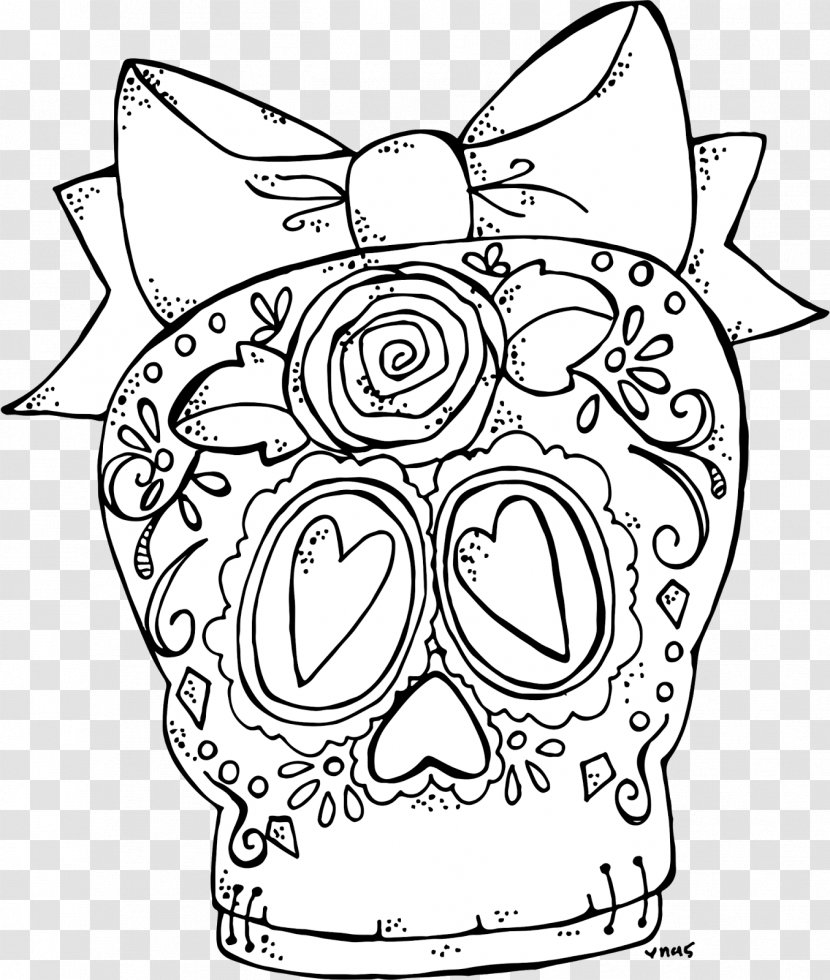 Digital Stamp Coloring Book Drawing Black And White - Frame - Sugar Skull Transparent PNG