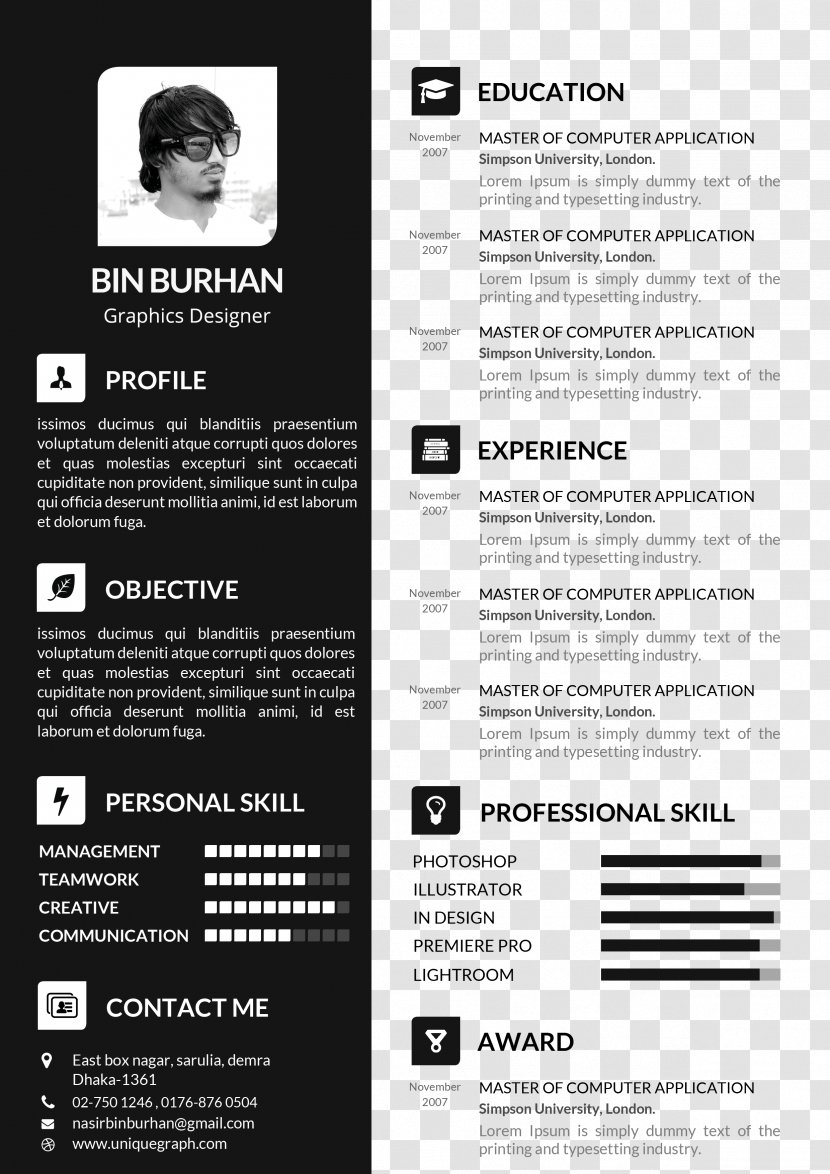 Résumé Template Curriculum Vitae Cover Letter - Microsoft Word - Black Resume Transparent PNG
