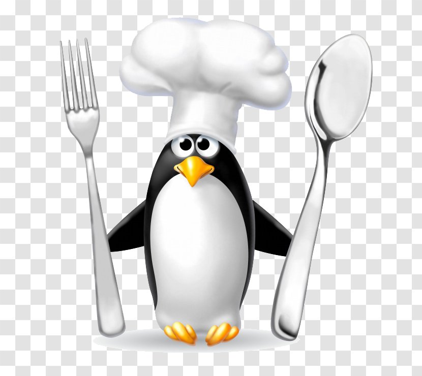 Penguin Cartoon Chef Clip Art - Tableware - Take A Knife And Fork Transparent PNG