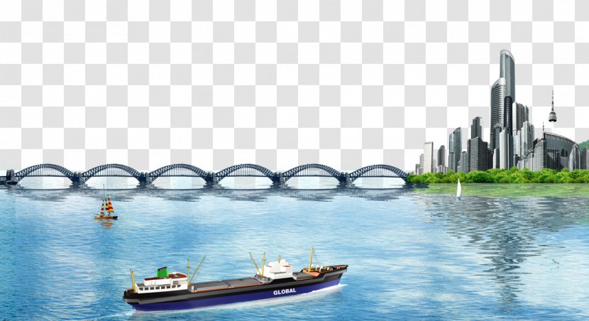 Poster Resource - Ocean City Bridge Background Material Transparent PNG