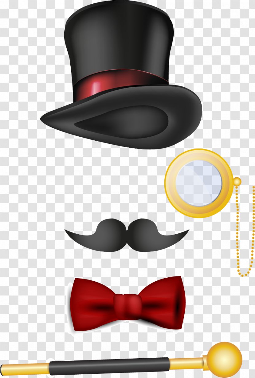 Hat Designer Beard Moustache - Bow Tie - Vector Transparent PNG