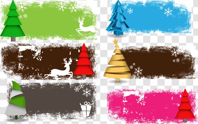 Christmas Tree Banner Illustration - Winter - Vector Tag Transparent PNG