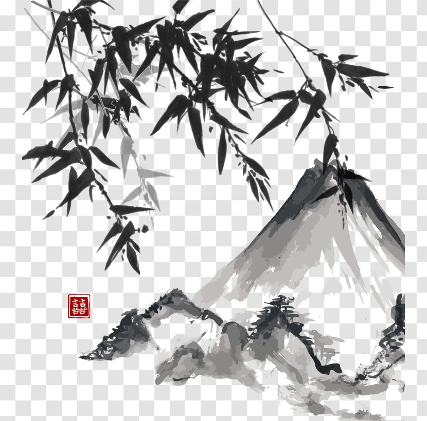 Japanese Painting Ink Wash Art - Vector Chinese Style Bamboo Material Transparent PNG