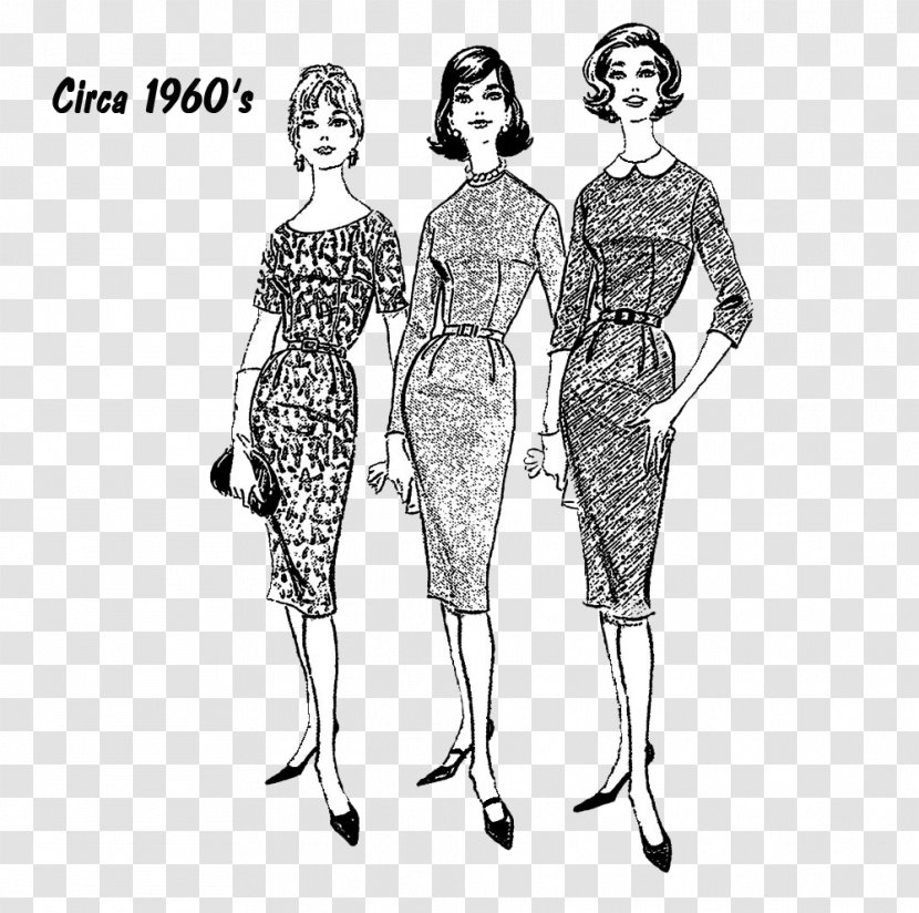 Dress 1950s Fashion Vintage Clothing Pattern - Cartoon Transparent PNG