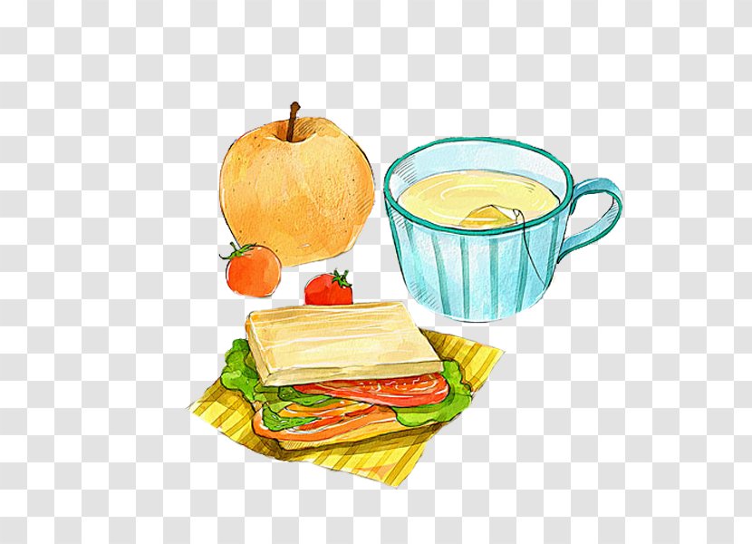 Hamburger Breakfast Toast Coffee Junk Food - Fruit - A Delicious Transparent PNG