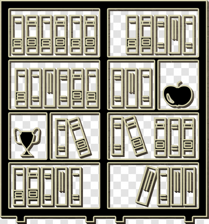 Education Icon Academic 2 Icon Library Full Of Books One Trophy And One Apple Icon Transparent PNG