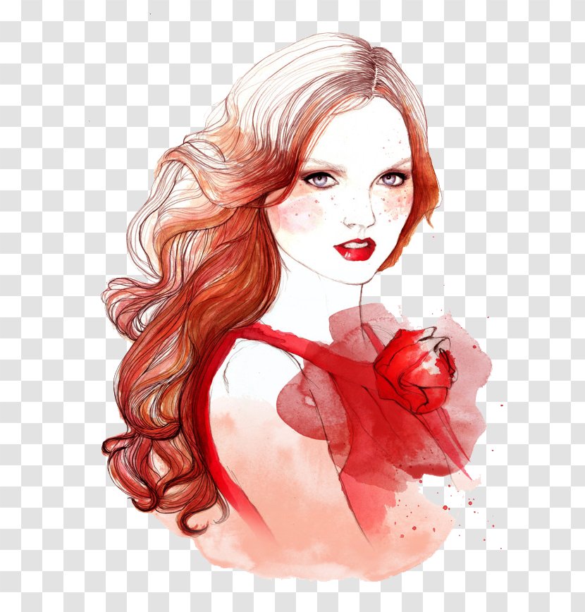 Fashion Illustration Drawing Hairstyle - Flower - Cartoon Hair Style Transparent PNG