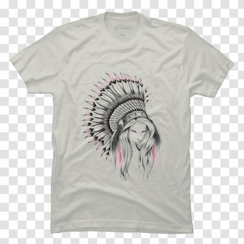 Printed T-shirt Clothing Top - Silhouette - Indian Headdress Transparent PNG