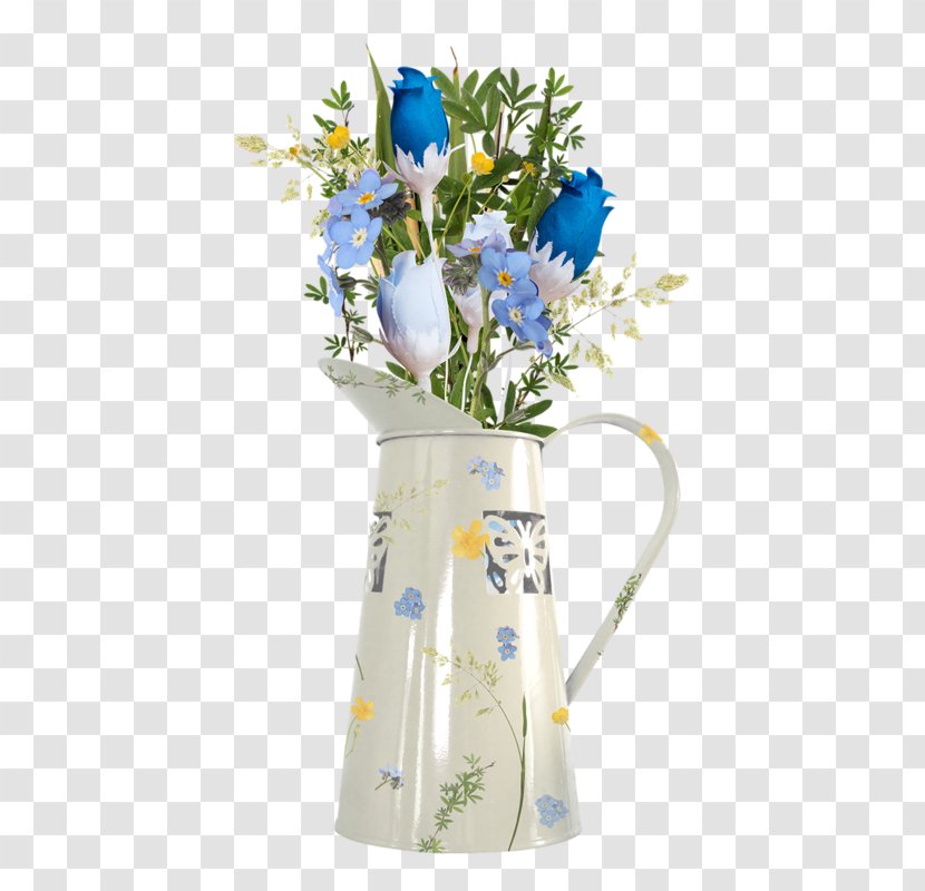 Flower Bouquet Tulip Rose - Cobalt Blue - Hand Painted Kettle Transparent PNG