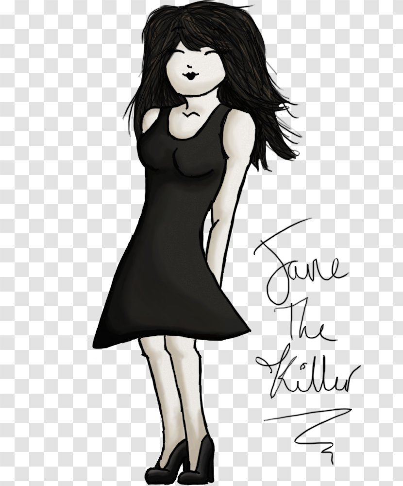 Black Hair Dress Cartoon - Watercolor - Jane The Killer Transparent PNG