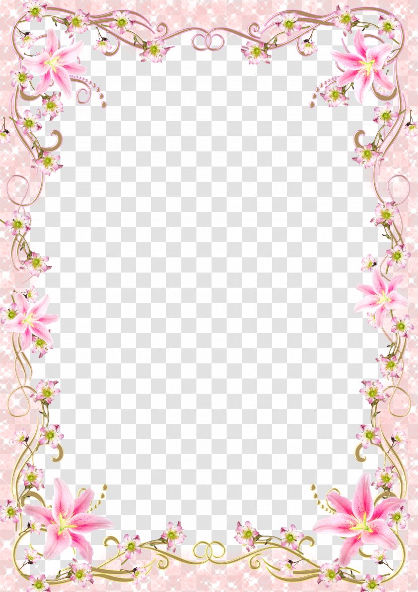 Download Picture Frame Template - Flower Arranging - Floral Border Romantic Pink Line Transparent PNG