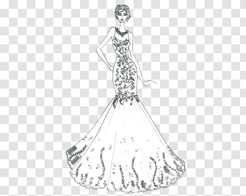 Wedding Dress Ball Gown Sketch - Bride - Costume Design Artwork Transparent PNG