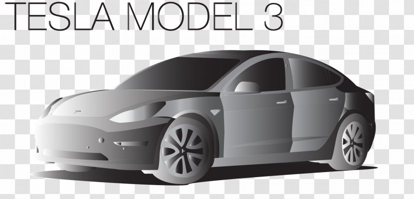 Tesla Model 3 Tire Mid-size Car Motors - Black And White - Electric Vehicle Transparent PNG