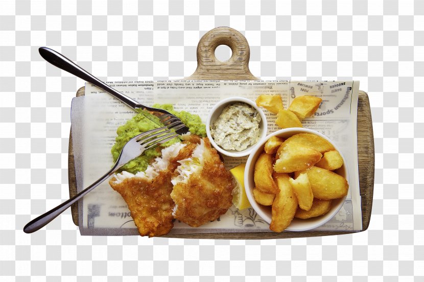 Fish And Chips Seafood Bar Bite Kibbeling English Cuisine Restaurant - Dish - Western-style Breakfast On The Chopping Block Definition Transparent PNG