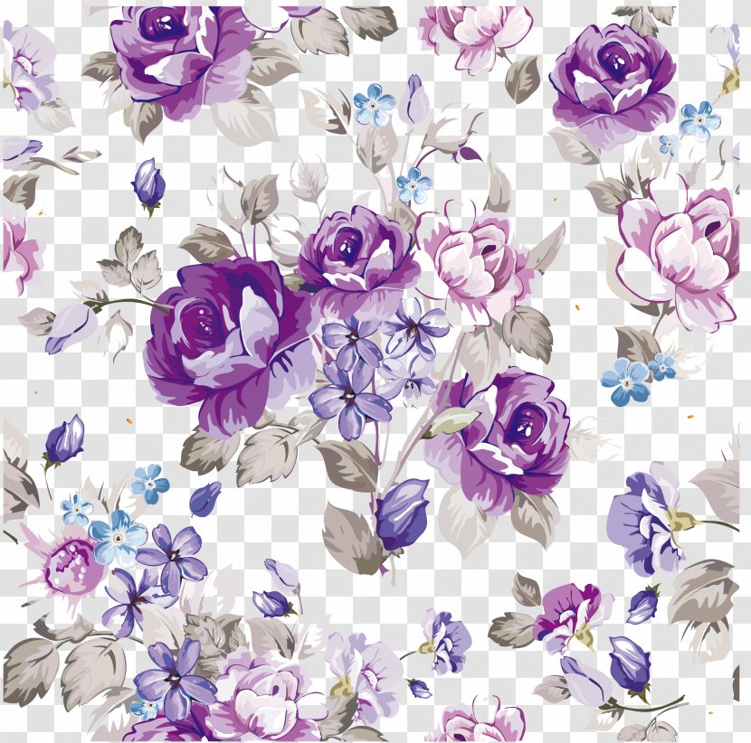 Flower Floral Design Paper Pattern - Architectural Engineering - Purple Watercolor Flowers Vector Material Transparent PNG